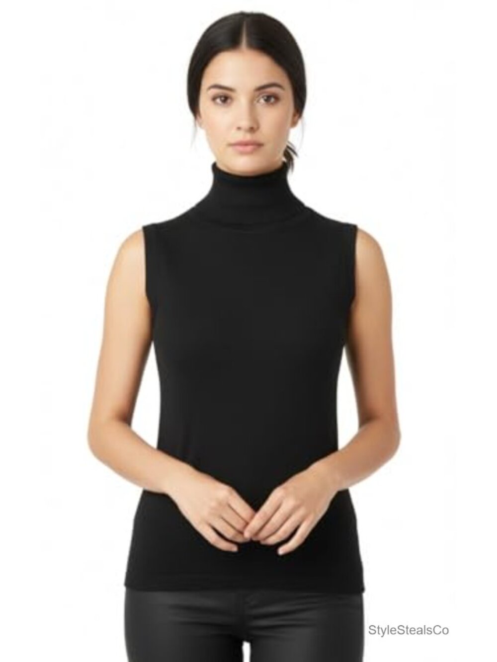 Sleeveless Turtleneck Rib Knit Pullover Sweater Top Women's Layering Vest